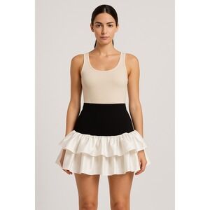 New! Miscreants London Ruffle Mini Skirt Black & White Sz UK 8 US 4 $295
